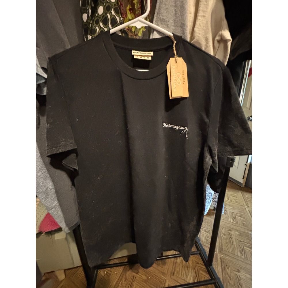 Karmagawa Black T-Shirt Crew Neck Short Sleeve Embroidered Logo